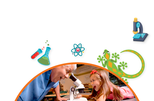 Grandfather and granddaughter explore natural science