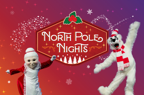 North Pole Nights logo with Mrs. Claus and Rudy the Polar Bear