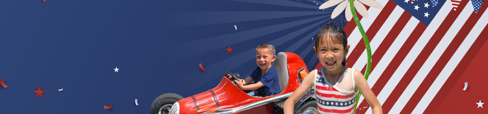 Children smiling while on rides and water park