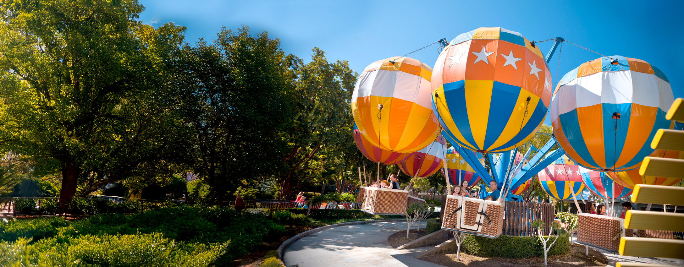 Families smiling on the Balloon Flight on a sunny day.