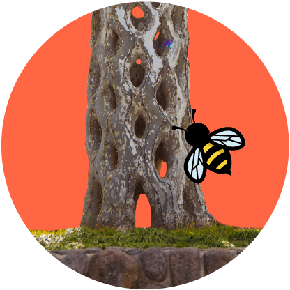 Basket tree with a graphic bee in front of it
