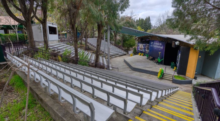 Lakeside Amphitheater with silver benches and large stage