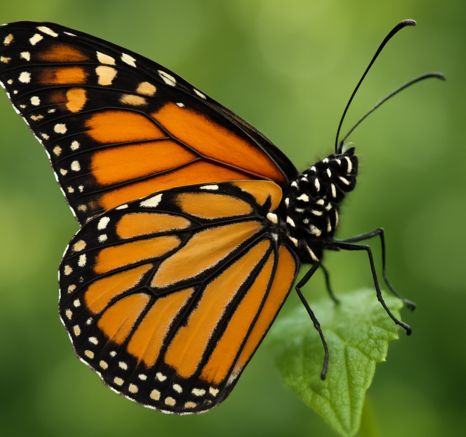 Monarch butterfly on a green leaf